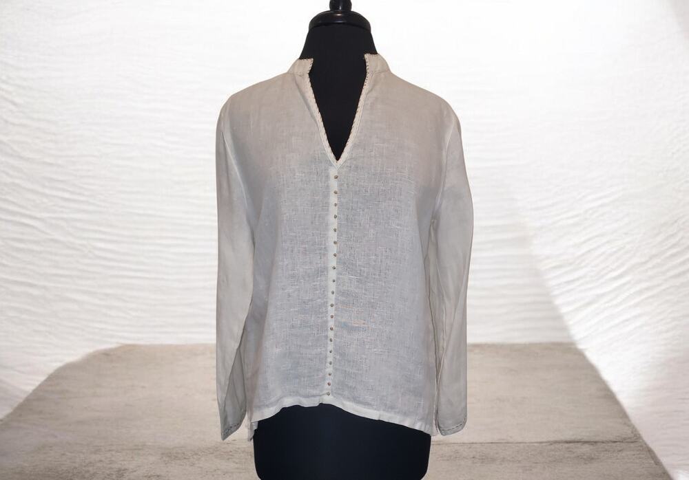 Dolma Linen Embroidered Blouse Ivory Relaxed L Boho Natural Cottagecore Luxe